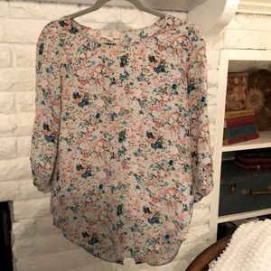 Cream, green-turquoise and peach blouse.